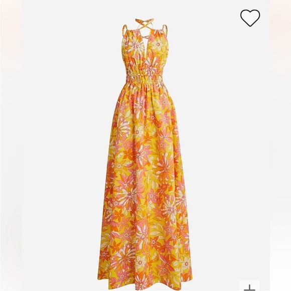 J. Crew Collection V-neck Floral Yellow Orange Print Maxi Dress Size XS - Picture 11 of 13